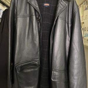 men’s Coach black leather car coat